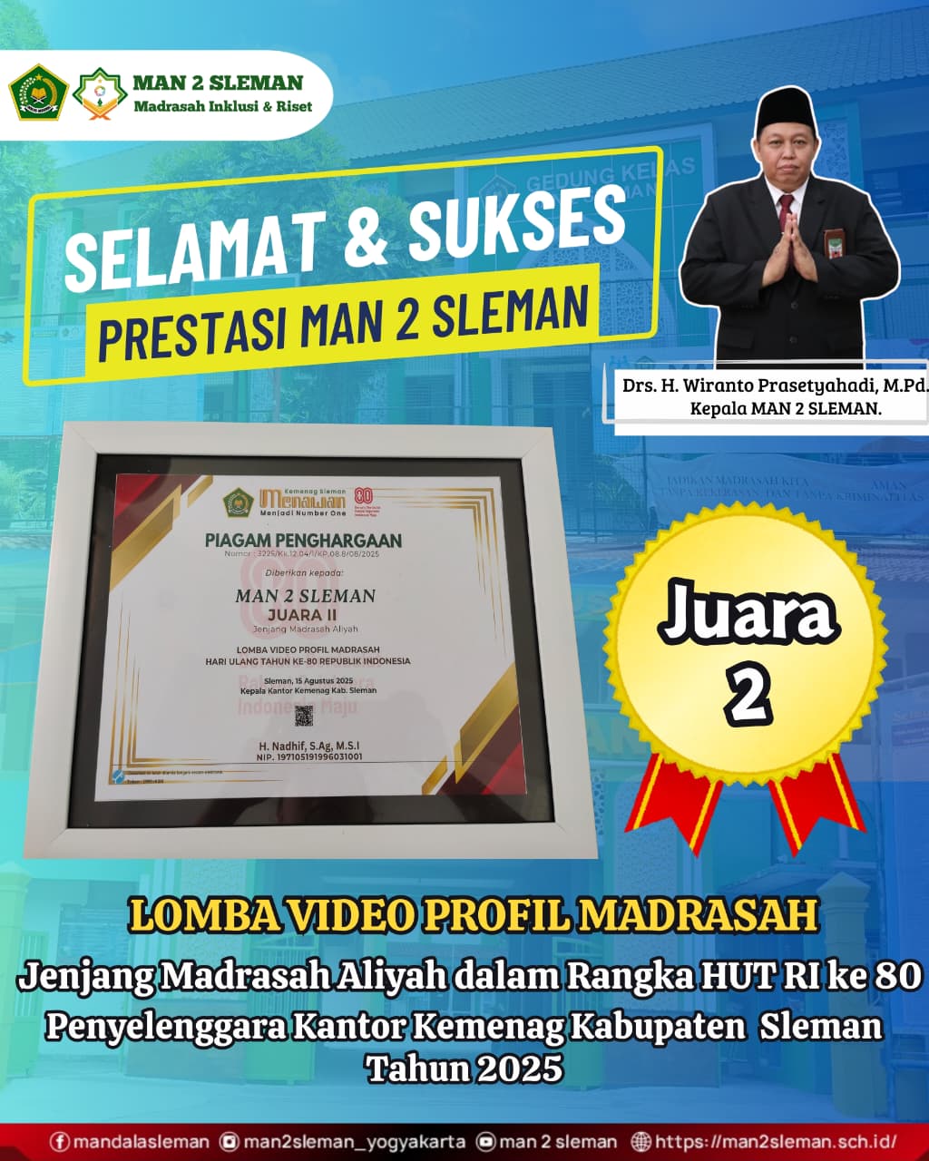 Juara 2 Lomba Video Profil Madrasah Sekabupaten Sleman