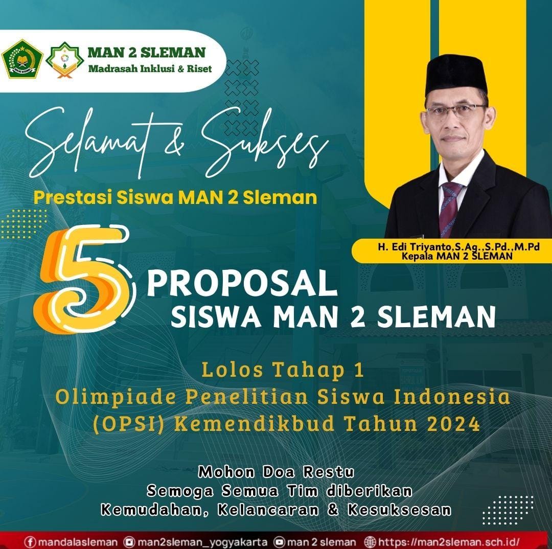 5 Proposal Riset MAN 2 Sleman Lolos OPSI Kemdikbud Tahun 2024