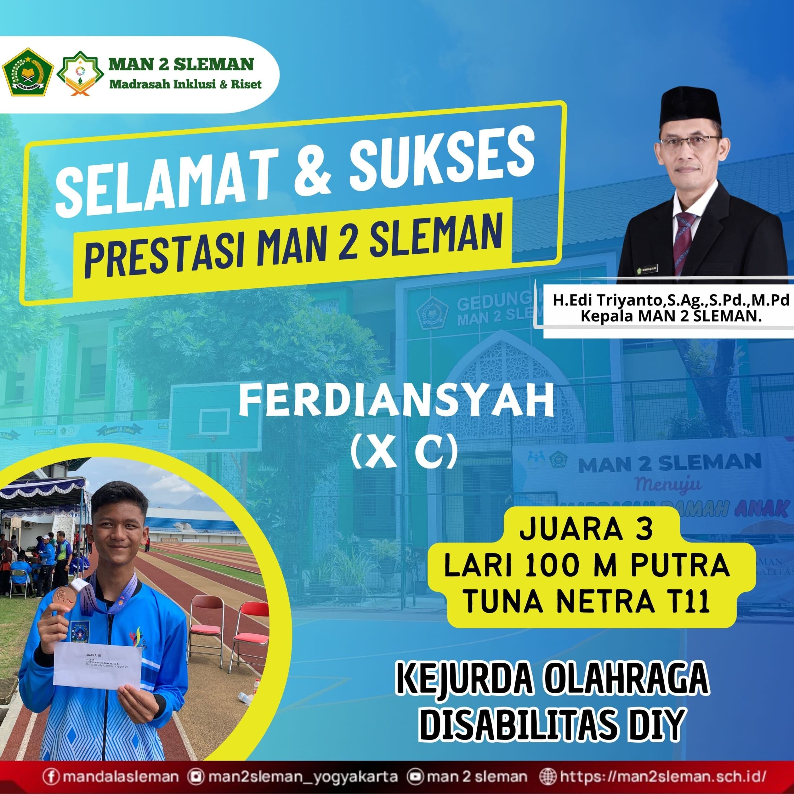 Juara 3 Lari 100 M Putra Tuna Netra T 11