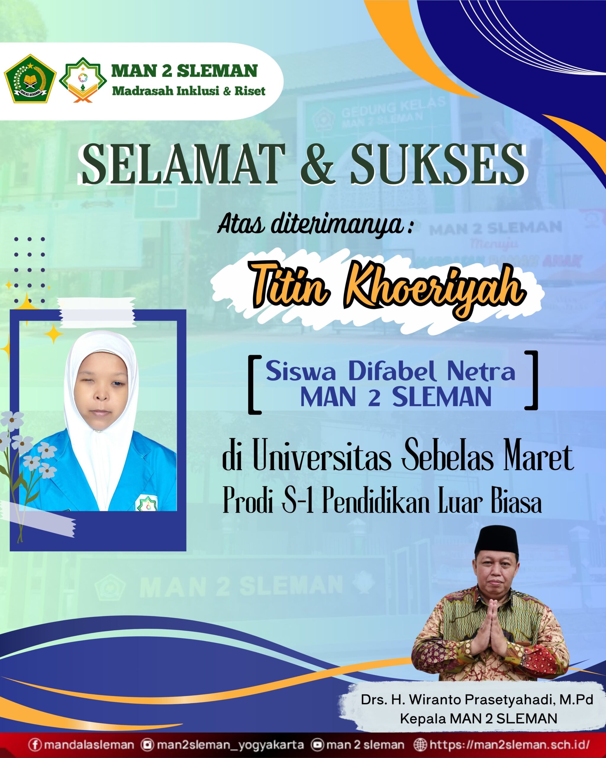 Titin Khoiriyah Siswa Difabel Netra diterima di Universitas Sebelas Maret