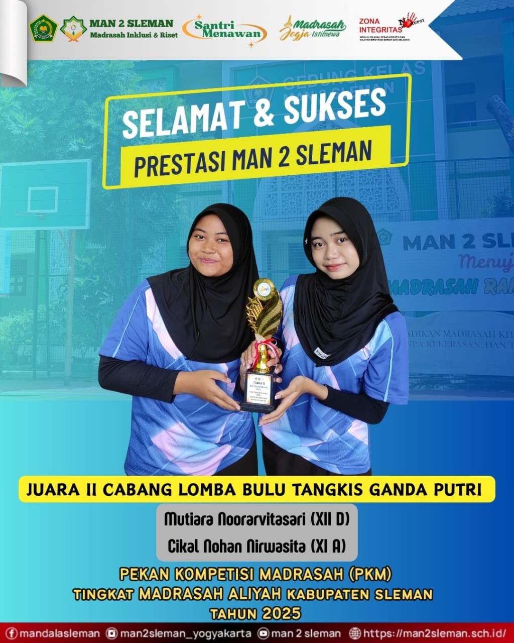 Juara 2 Cabor Bulu Tangkis Ganda Putri PKM Kab. Sleman
