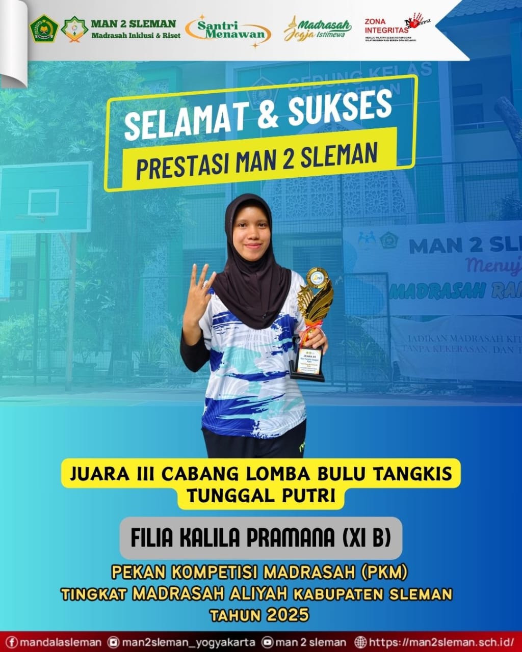 Juara III Cabang Bulu Tangkis Tunggal Putri PKM Kab. Sleman
