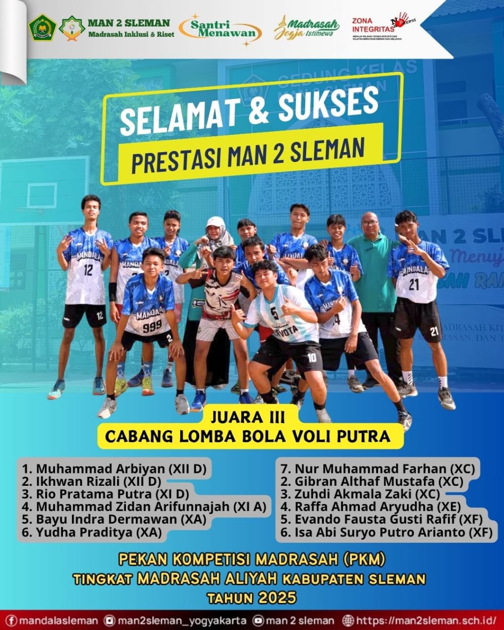 Juara III Cabang Lomba Bola Voli Putra PKM Kab. Sleman