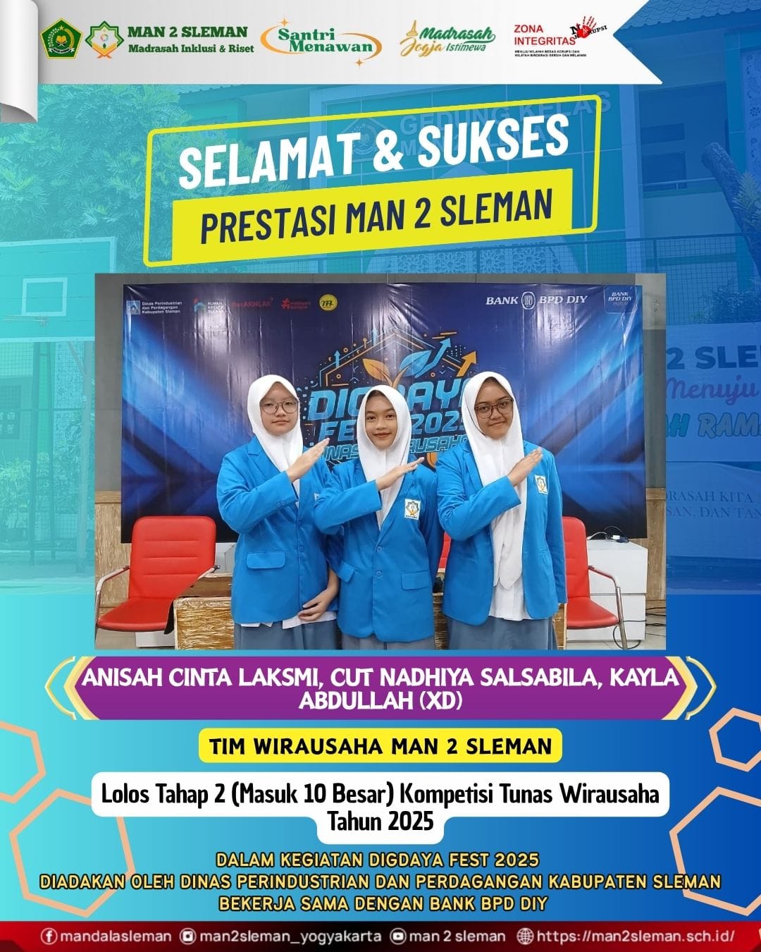 Lolos 10 Besar Kompetisi Tunas Wirausaha Muda Oleh Dinas Perindusriand an Perdagangan Kab. Sleman
