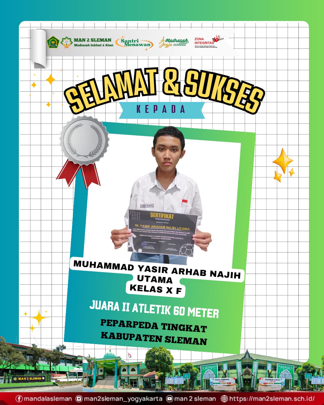 Juara II Atletik 60 m PEPARDA Kab. Sleman